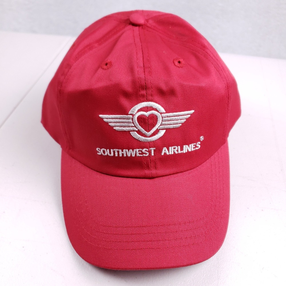 Southwest Airlines Red Winged Heart Logo Employee Uniform Hat Cintas Adjustable